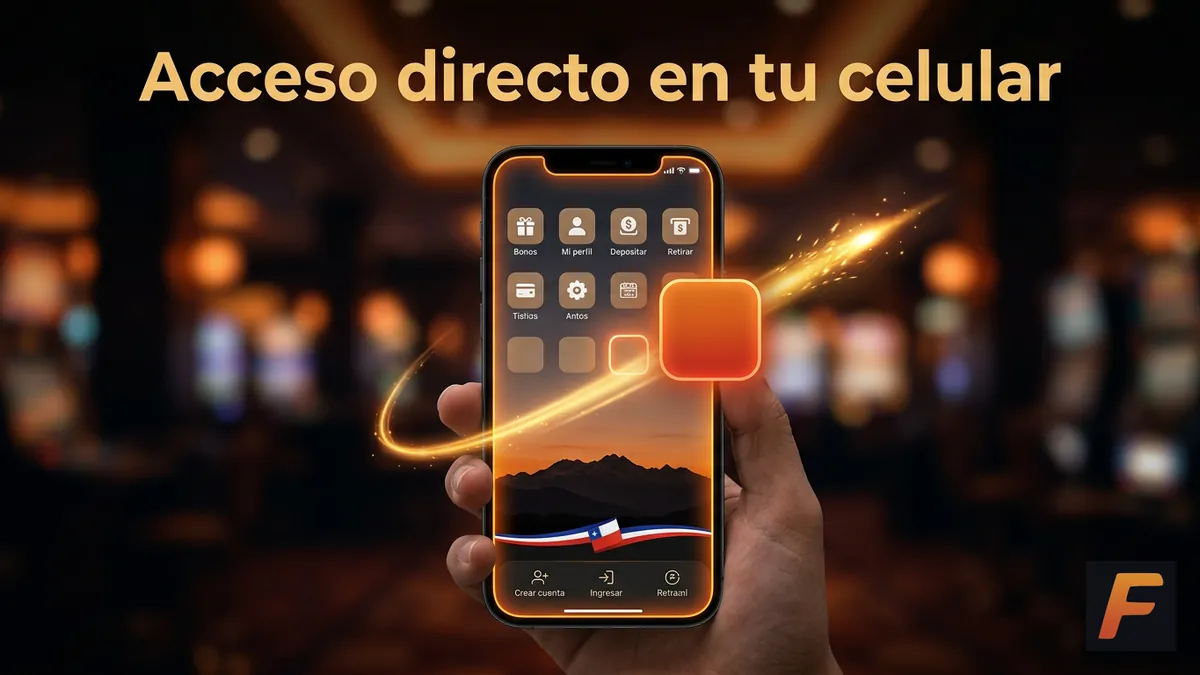 Celular agregando un acceso directo de Fantasticbet a la pantalla de inicio en Chile