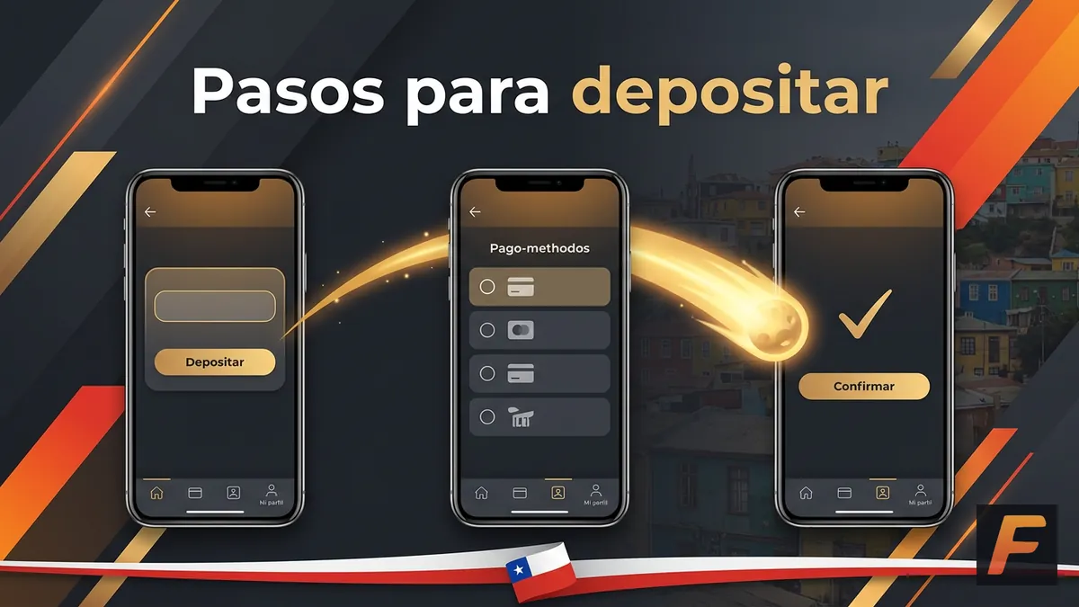 Pasos para depositar en Fantasticbet Chile: secuencia de tres pantallas en el celular